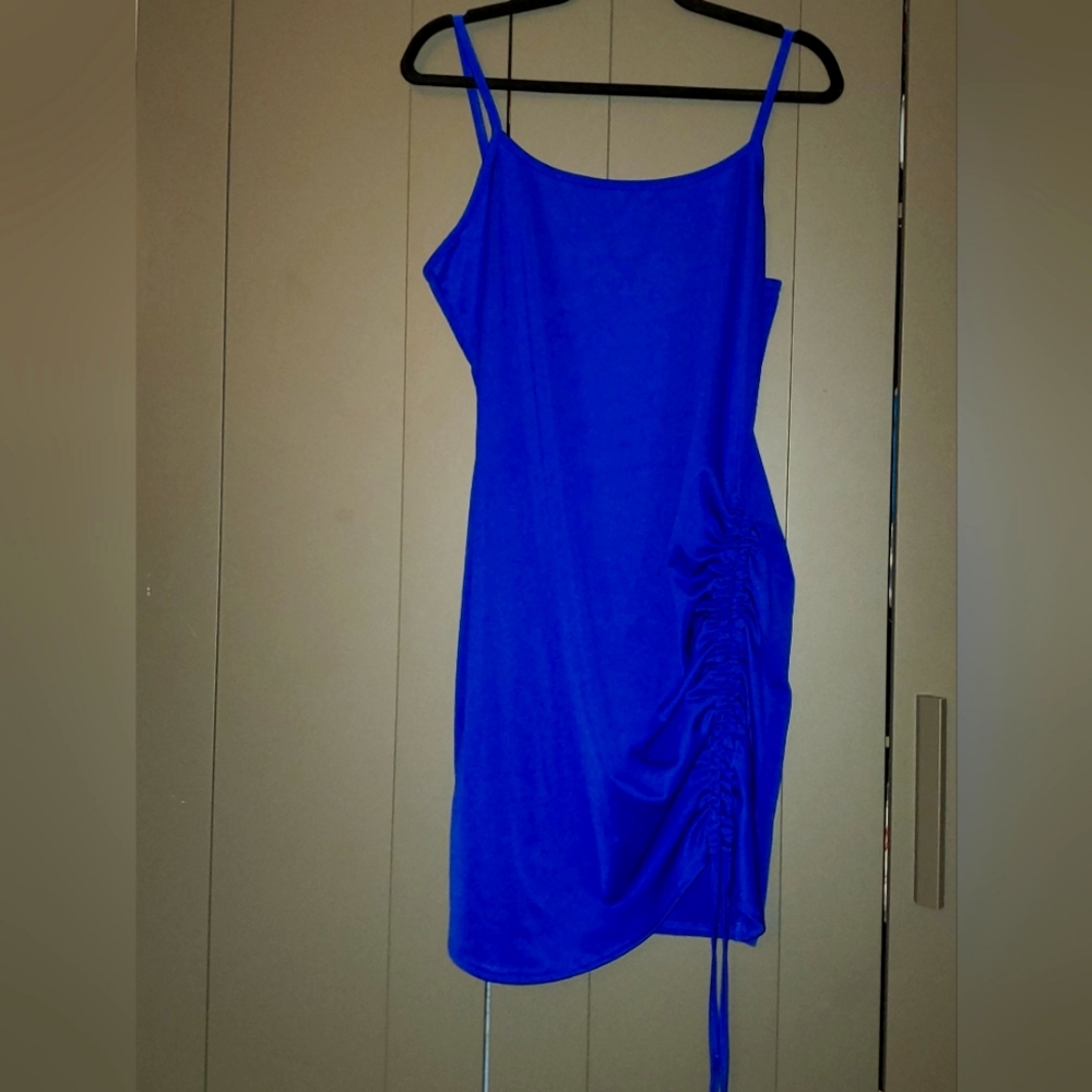 Royal blue mini dress with scrunched side